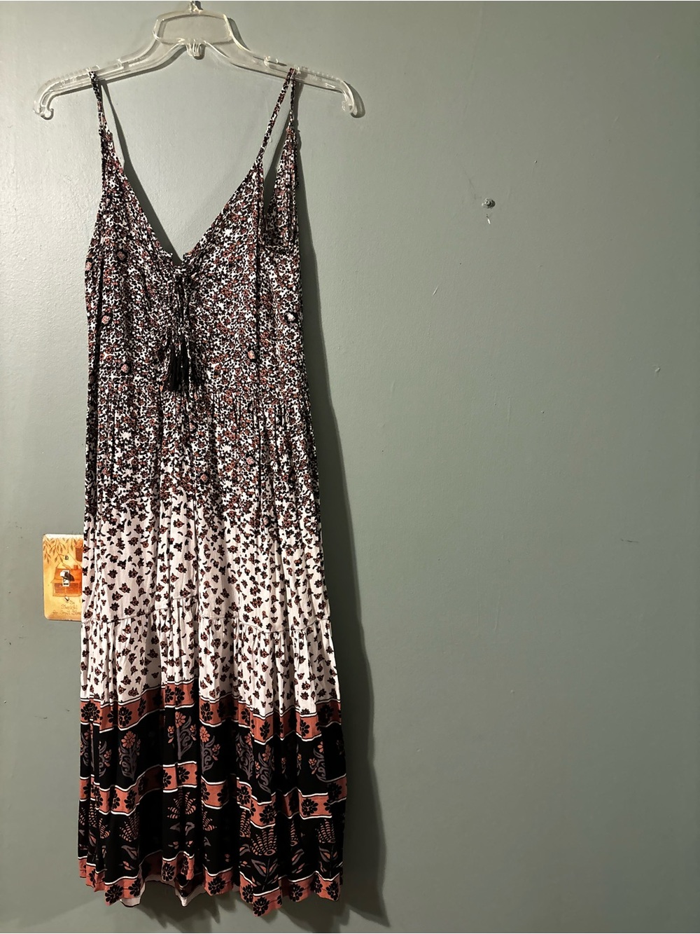Auguste Small Black, White, & Rust Tiered Boho Maxi Dress